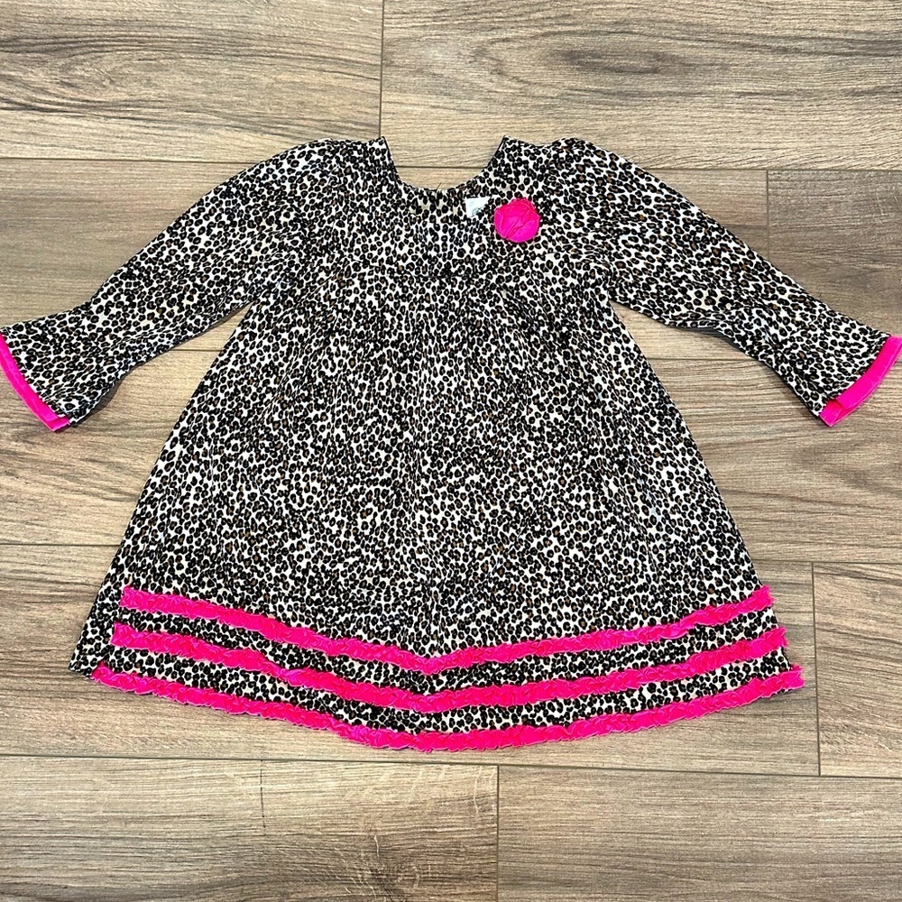 Rare Editions Girls 5T Leopard Print and Pink Ruffle Dress